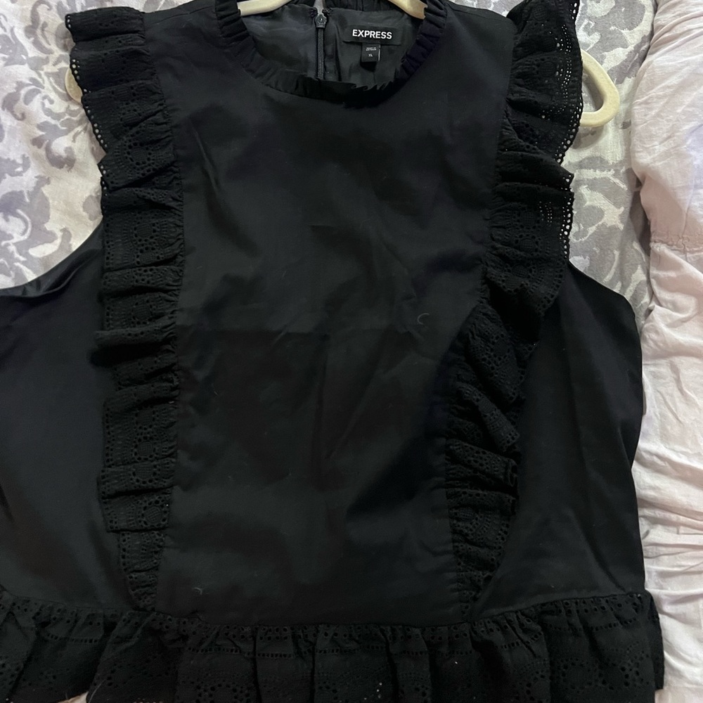 Express ruffle black top. XL